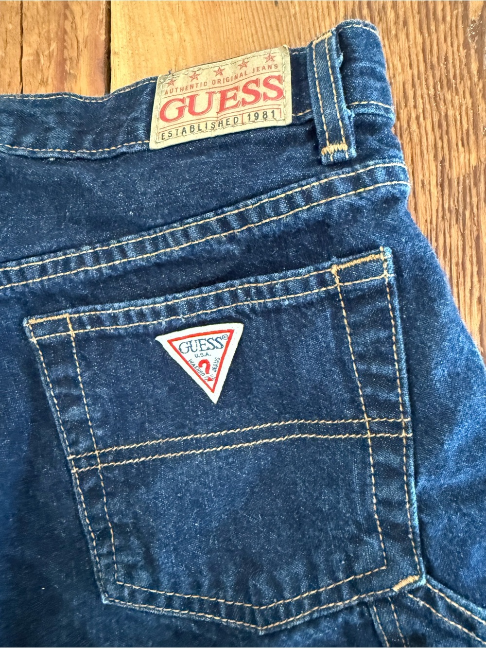 Vintage GUESS Dark Blue Denim Utility Shorts - Picture 4 of 5